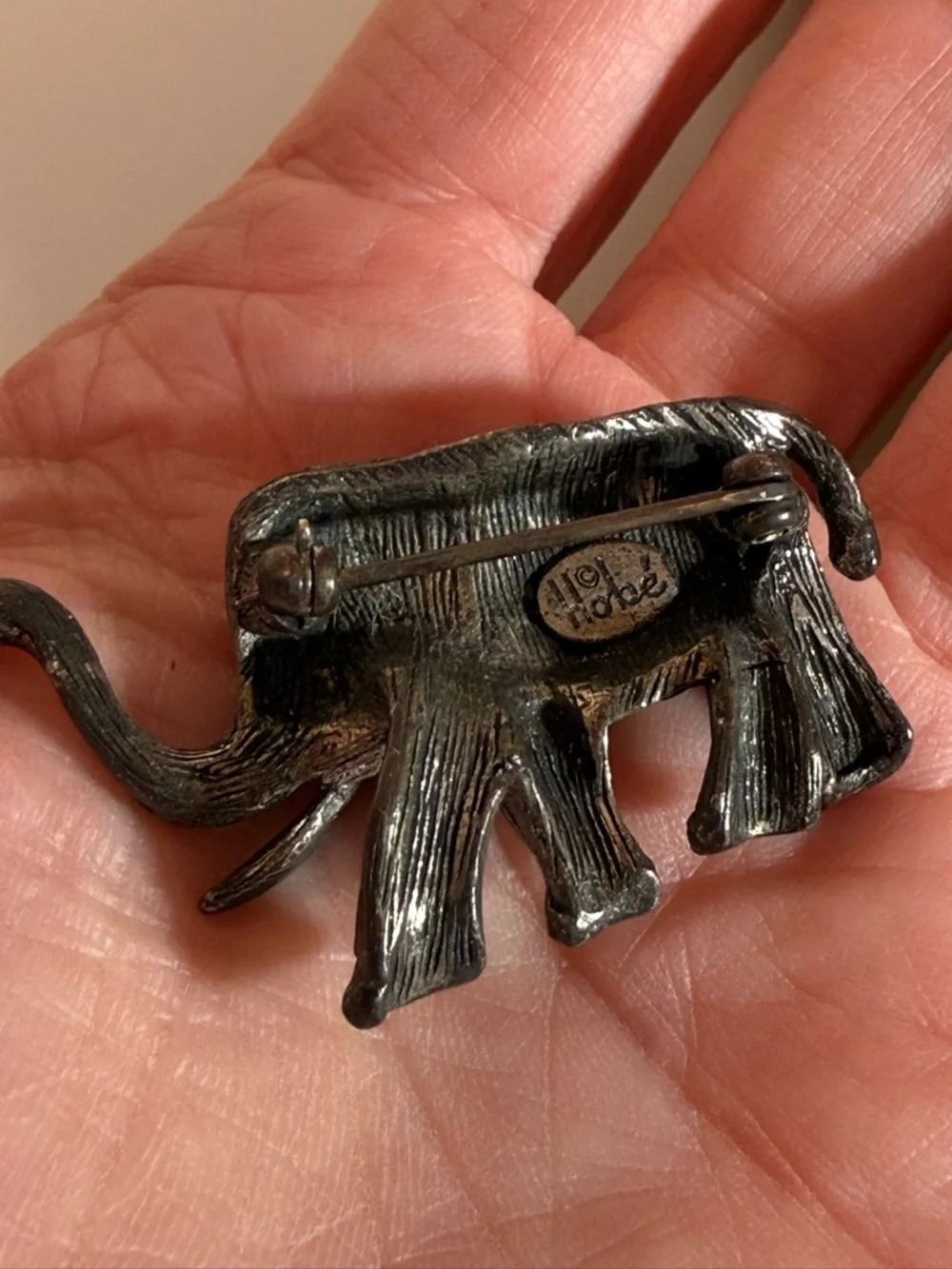 Vintage Hobe' Silver Elephant Lucky trunk up Brooch